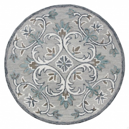 Homeroots 6 ft. Round Gray & White Filigree Area Rug 396201
